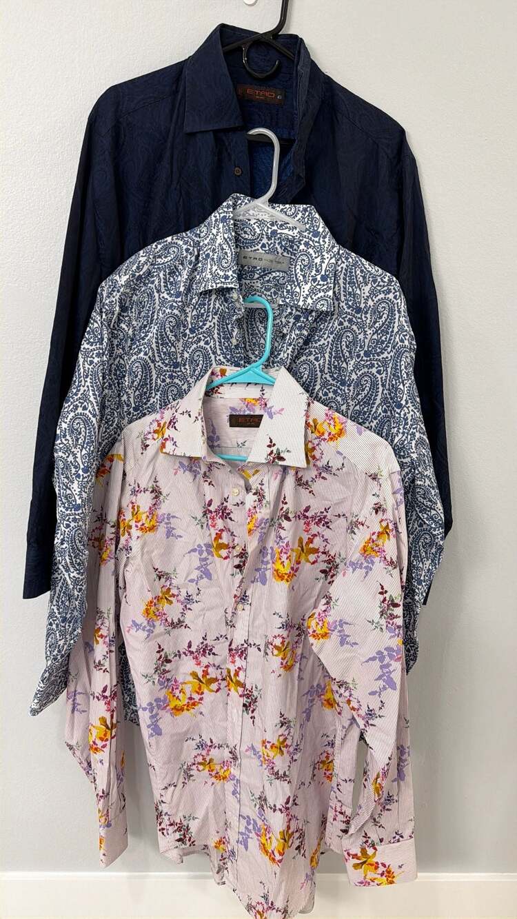 Etro Milano Dark Blue Paisley Jacquard Long Sleeve Button-Up Shirt Size 43